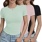 GAYHAY 3 Pack Basic Tees for Women - Crew Neck Slim Fit Tight T Shirts Cute Y2K Trendy Crop Tops Clothes for Casual Summer