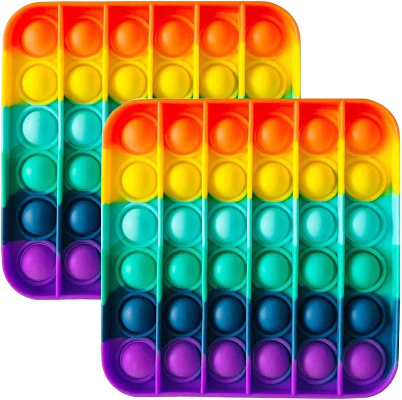 Zuvo FTRS2 2 Pack Bubble Fidget, Autism Special Needs Silicone Stress Reliever, Squeeze Sensory Toy Rainbow Colour (2 Square)