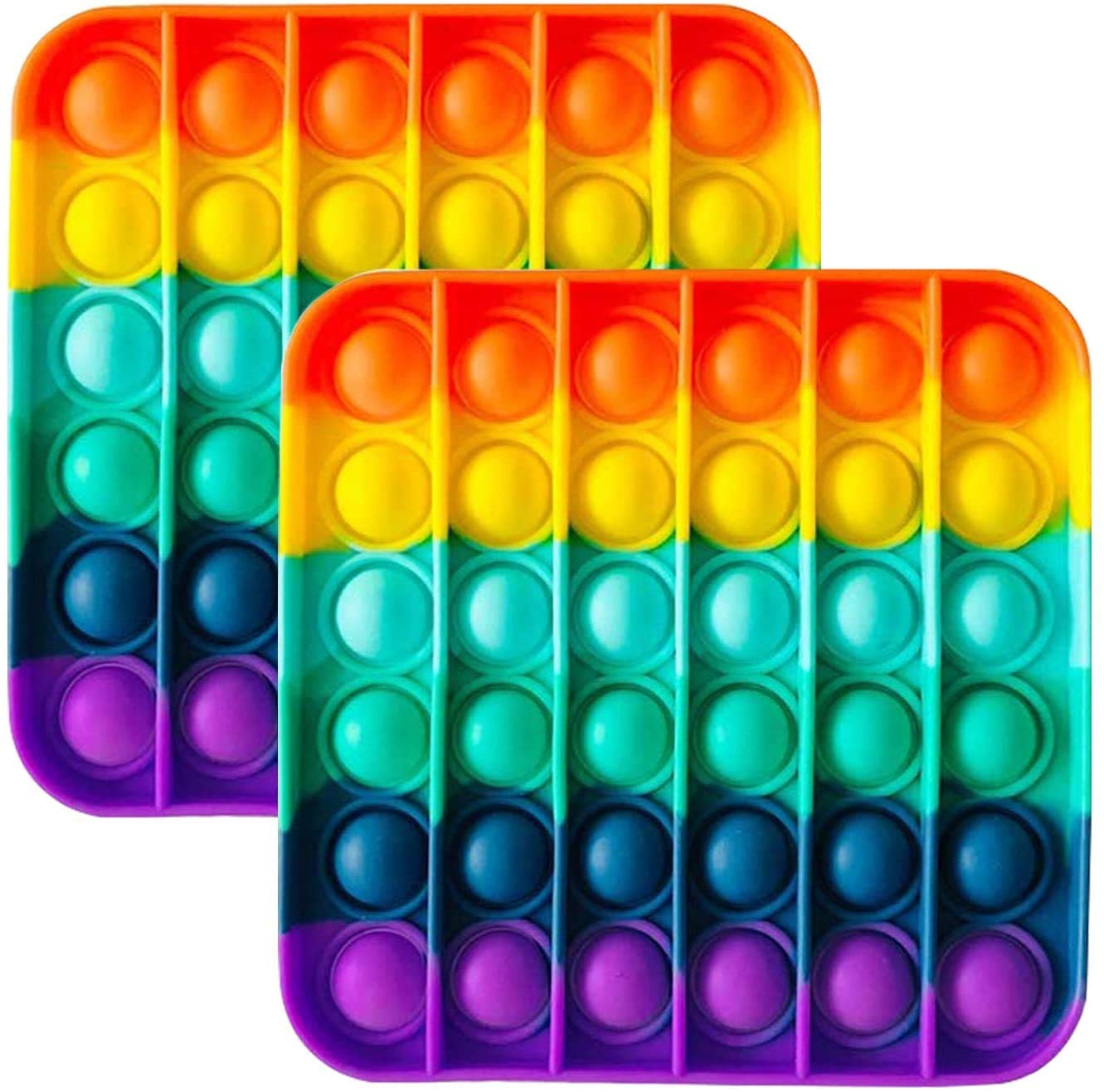 Zuvo FTRS2 2 Pack Bubble Fidget, Autism Special Needs Silicone Stress Reliever, Squeeze Sensory Toy Rainbow Colour (2 Square)