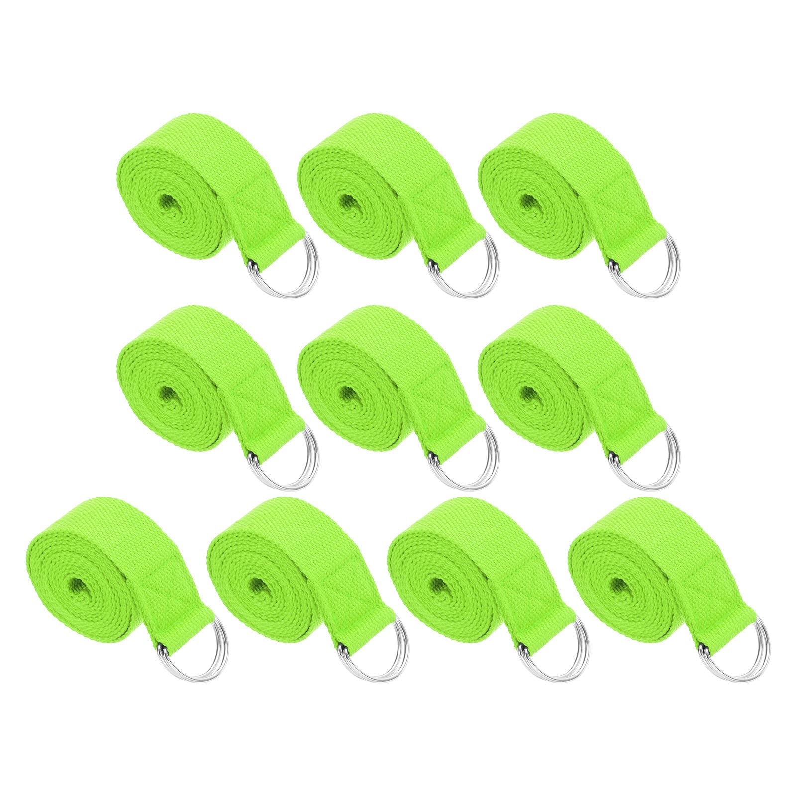 PATIKIL Yoga Strap for Stretching 6 Feet, 10Pcs Cotton Yoga Belt with Adjustable Metal D-Ring Buckle Stretch Bands for Fitness Pilates, Lime Green