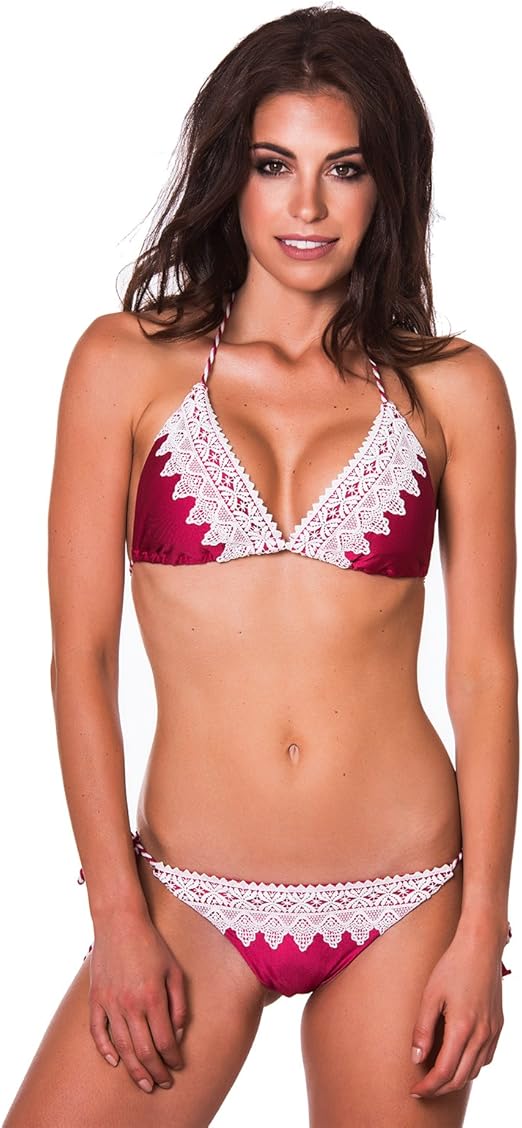 RELLECIGA Women's Purplish red + White Crochet Lace