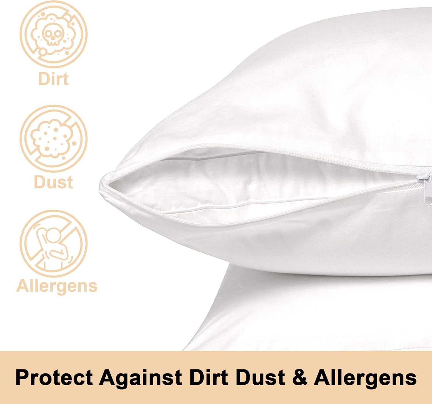 CIRCLESHOME Standard Pillow Protectors 2 Pack | 100% Cotton Breathable Pillow Covers | Protects from Dirt, Dust & Allergens | Hypoallergenic & Quiet (Standard - Set of 2-20x26): Home & Kitchen