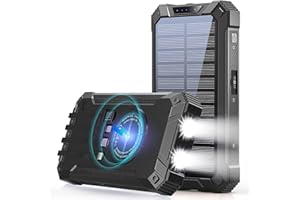 GOODaaa Power Bank Wireless Charger 36000mAh Built in 4 Cables Six Outputs 15W Fast Charging Power Bank for All Mobile Devices Three Inputs Solar Portable Charger with Dual Flashlights, Carabiner