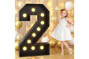 Paeyeq 4FT Light Up Numbers 2 Black Number Marquee with Lights for 2nd Birthday Party Decoration Large Numbers Light Up Letters Mosaic Number with Light Cardboard DIY Numbers Foam Board 2025 New Year