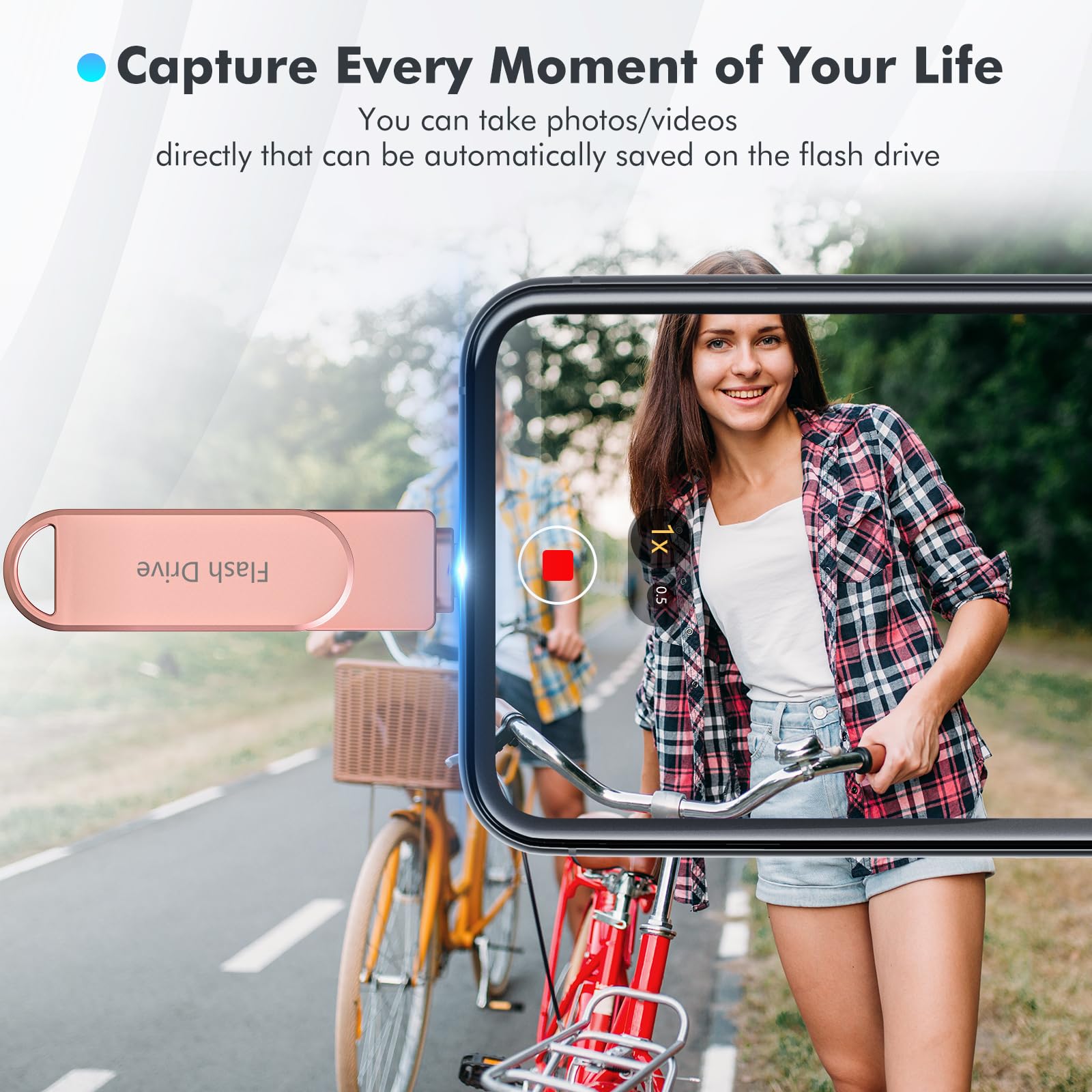 Apple MFi Certified Photo Stick, USB Flash Drive for iPhone 512GB, iPhone Memory Stick for Photo/Video Backup, High-Speed USB Stick for Photo Storage Drive Compatible for iPhone/iPad/Android/PC (Pink)