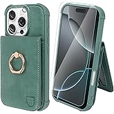 VANAVAGY Compatible for iPhone 16 Pro Max Wallet Case with Card Holder Coin Pocket [360° Rotation Ring Kickstand], PU Leather Magnetic Clasp Flip Phone Cover for Women Men 6.9 Inch,Forest Green