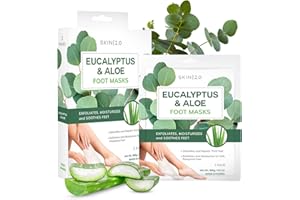 Skin 2.0 Eucalyptus & Aloe Foot Masks - Moisturizes Tired, Dry & Cracked Feet, Exfoliating & Hydrating - Dermatologist Tested Korean Skincare - Clean Beauty, Cruelty-Free - 3 Pairs