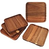 GNIEMCKIN Wooden Serving Platter, 8 x 8 Inch, Set of 5, Acacia Wood Tray, Perfect for Serving Charcuterie, Appetizers, Desserts, Dips, Sushi, Parties, Family Gatherings, Weddings, and Home Decor