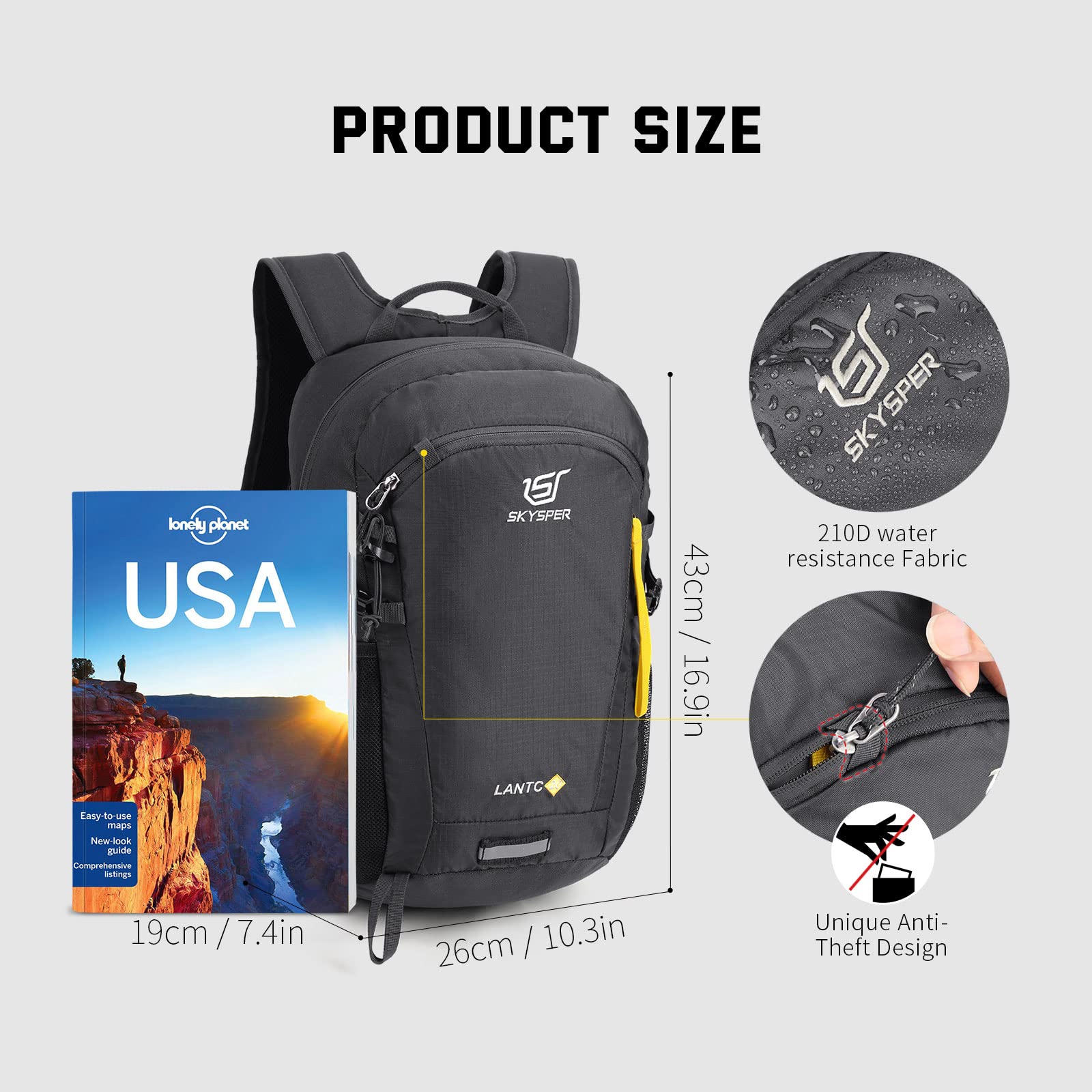 SKYSPER Leicht Wanderrucksack Klein Rucksack mit Rückenbelüftung Trekkingrucksack aus atmungsaktivem 3D Air Mesh Polyester Camping Outdoor Wandern Rucksack 6