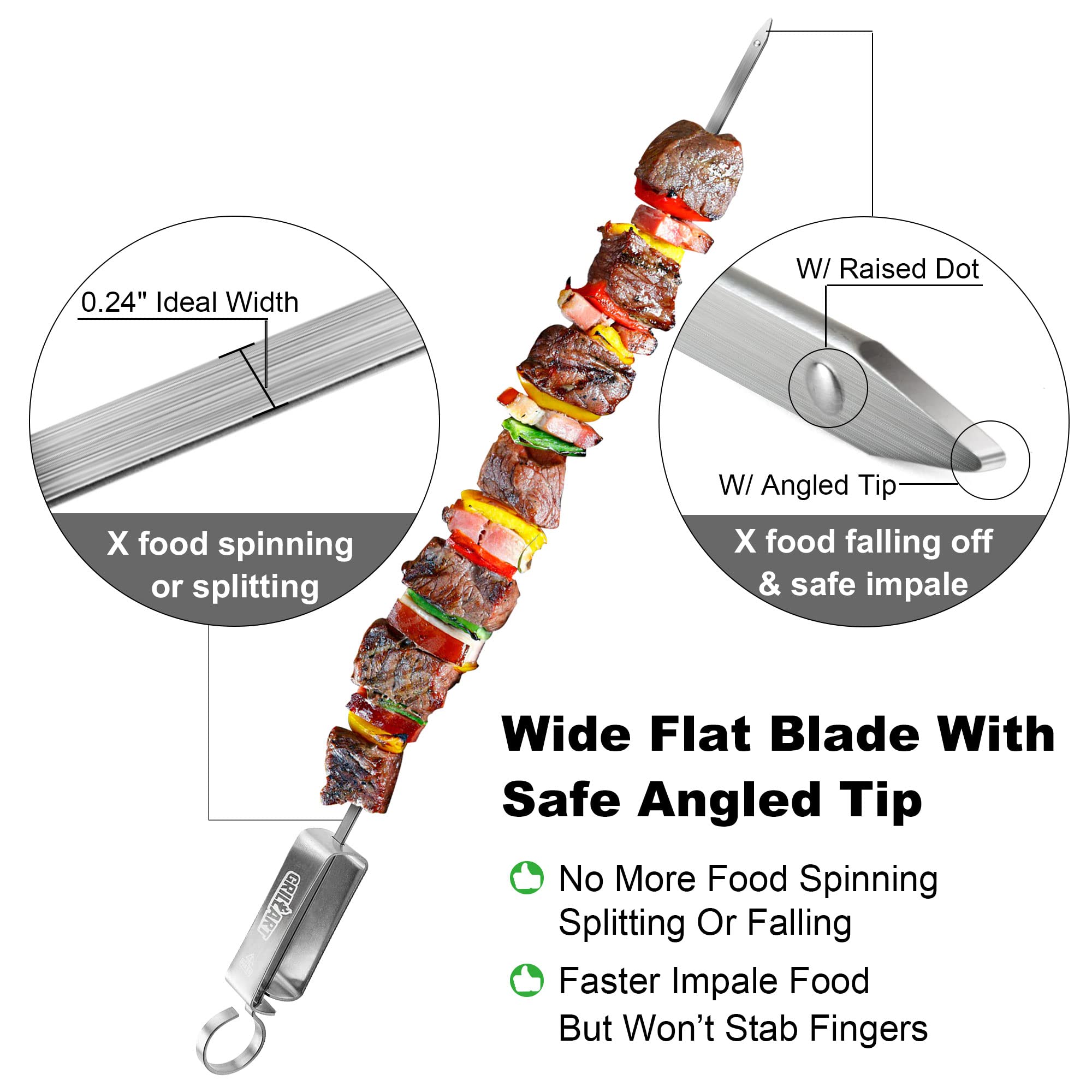 GRILLART Kabob Skewers for Grilling - Metal Skewers for Kabobs with Slider - Flat BBQ Skewers Stainless Steel - 17