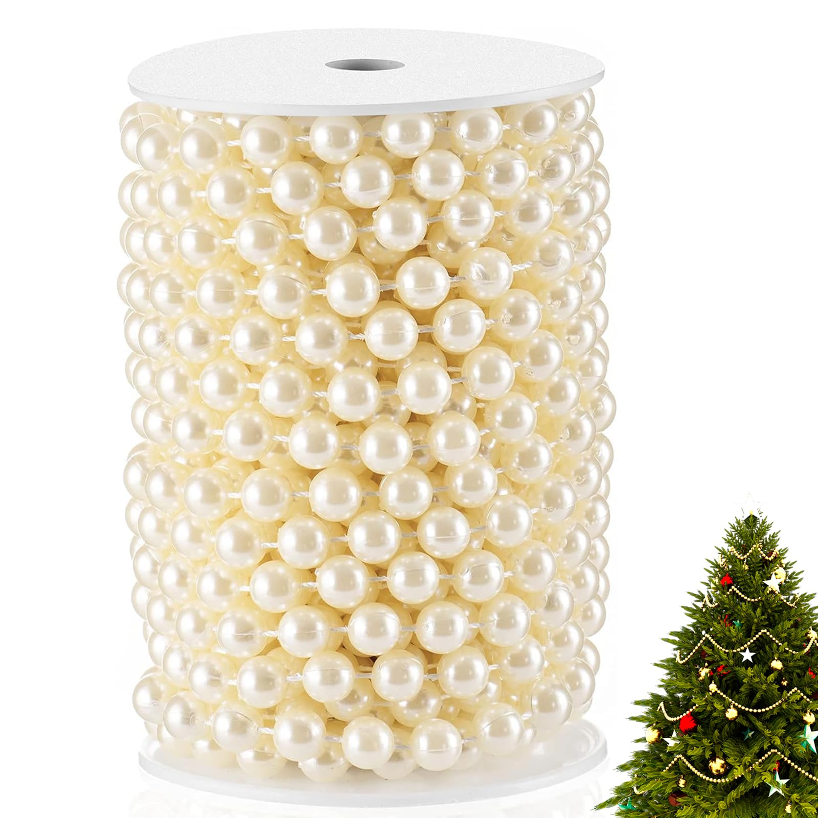 Photo 1 of XINHUIDALSQ Craft String of Pearls 10 MM Faux Pearl Beaded, 33 Feet Ivory Garland Bead String for Christmas Tree Decorations, Wedding Party Decoration(Ivory, 10mm/10M)