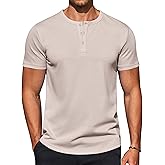 COOFANDY Men's Casual Henley T-Shirts Summer Short Sleeve Cotton Shirts Basic Button Tee Tops