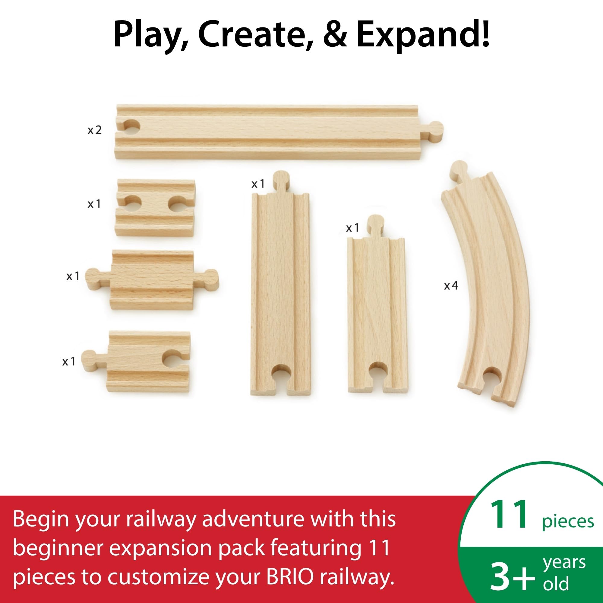 BRIO World Expansion Pack Beginner - 11-Piece Wooden Train Track Set - Compatible with All Railway Sets - FSC-Certified Wooden Tracks - Enhances Cognitive Skills - Durable & Safe - Ages 3 & Up