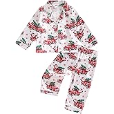 Nokpsedcb Kids Christmas Pajamas Toddler Girl Boy Cute Santa Claus Button Up Shirt Top Long Pants Loungewear Sleepwear