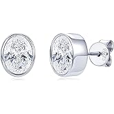 EONFUN 1.5CT Oval Moissanite Stud Earrings, D Color 6x8mm Oval Cut Moissanite 925 Sterling Silver Stud Earrings for Women or Men Birthday Gifts