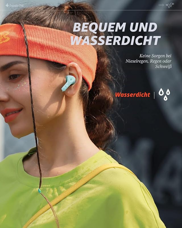 Bluetooth Kopfhörer mit Geräuschunterdrückung, In Ear Kopfhörer kabellos mit 12mm Audiotreiber, intensiver Bass, Noise Cancelling Kopfhörer mit 4 Mikrofone, 32 Std Akku, Bluetooth 5.2, Grün