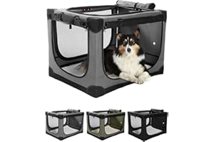 Veraste 30" L x 21" W x 21" H Collapsible Travel Dog Crate, Portable Soft Dog Kennel for Medium Dogs up to 45 lbs, 4-Door Fol