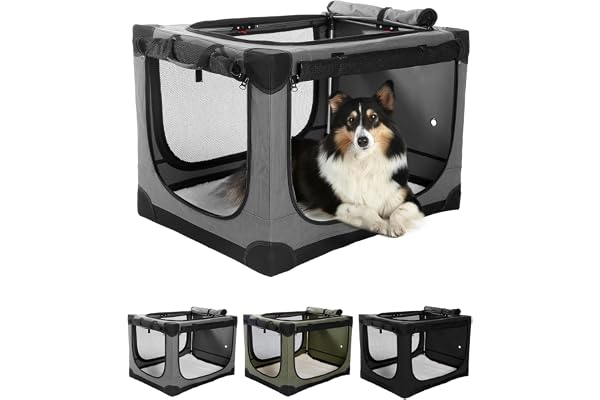 Veraste 30" L x 21" W x 21" H Collapsible Travel Dog Crate, Portable Soft Dog Kennel for Medium Dogs up to 45 lbs, 4-Door Fol