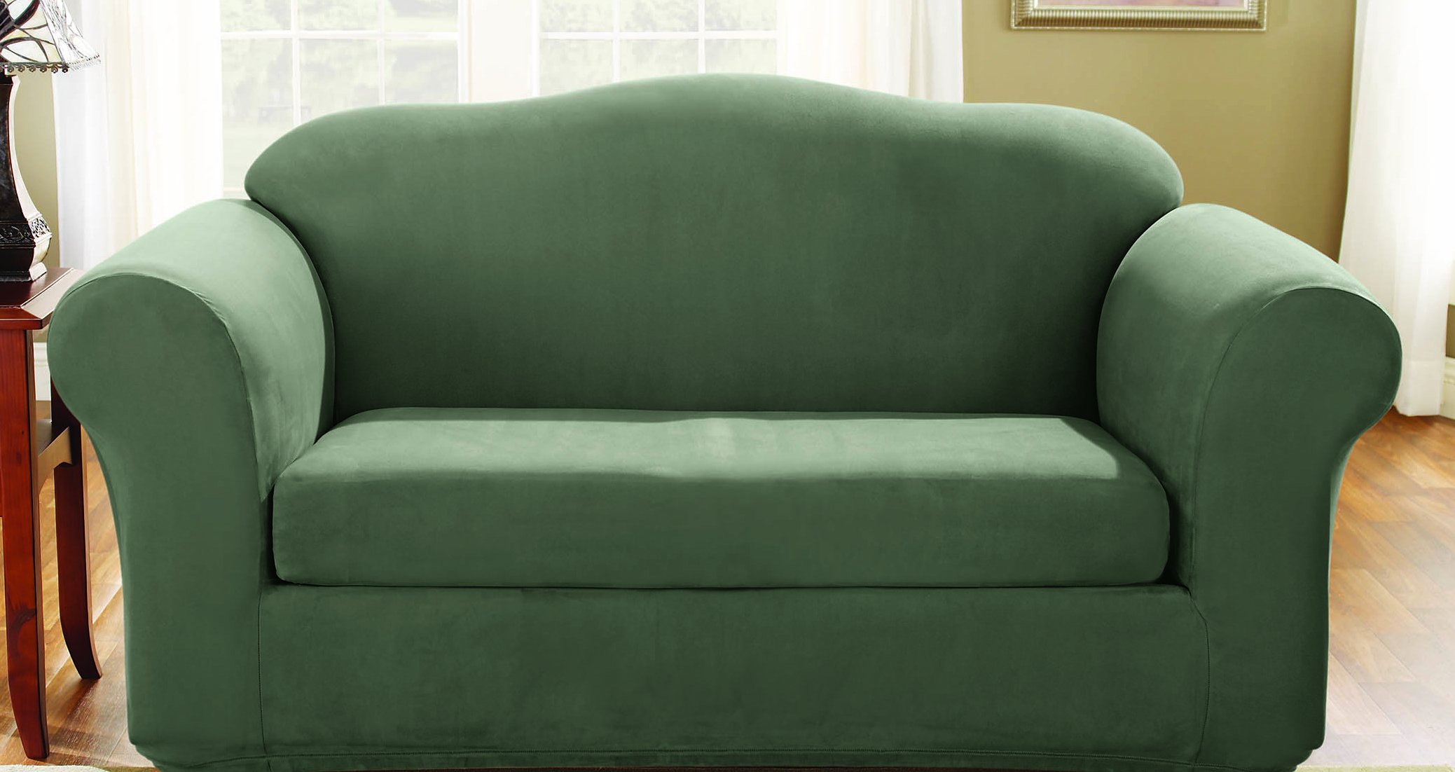 Sure Fit Stretch Suede Loveseat Slipcover Dark Green (SF36473) eBay