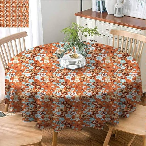 Elxmzwlob Washable Polyester Round Tablecloth，Autumn Fall，Polyester
