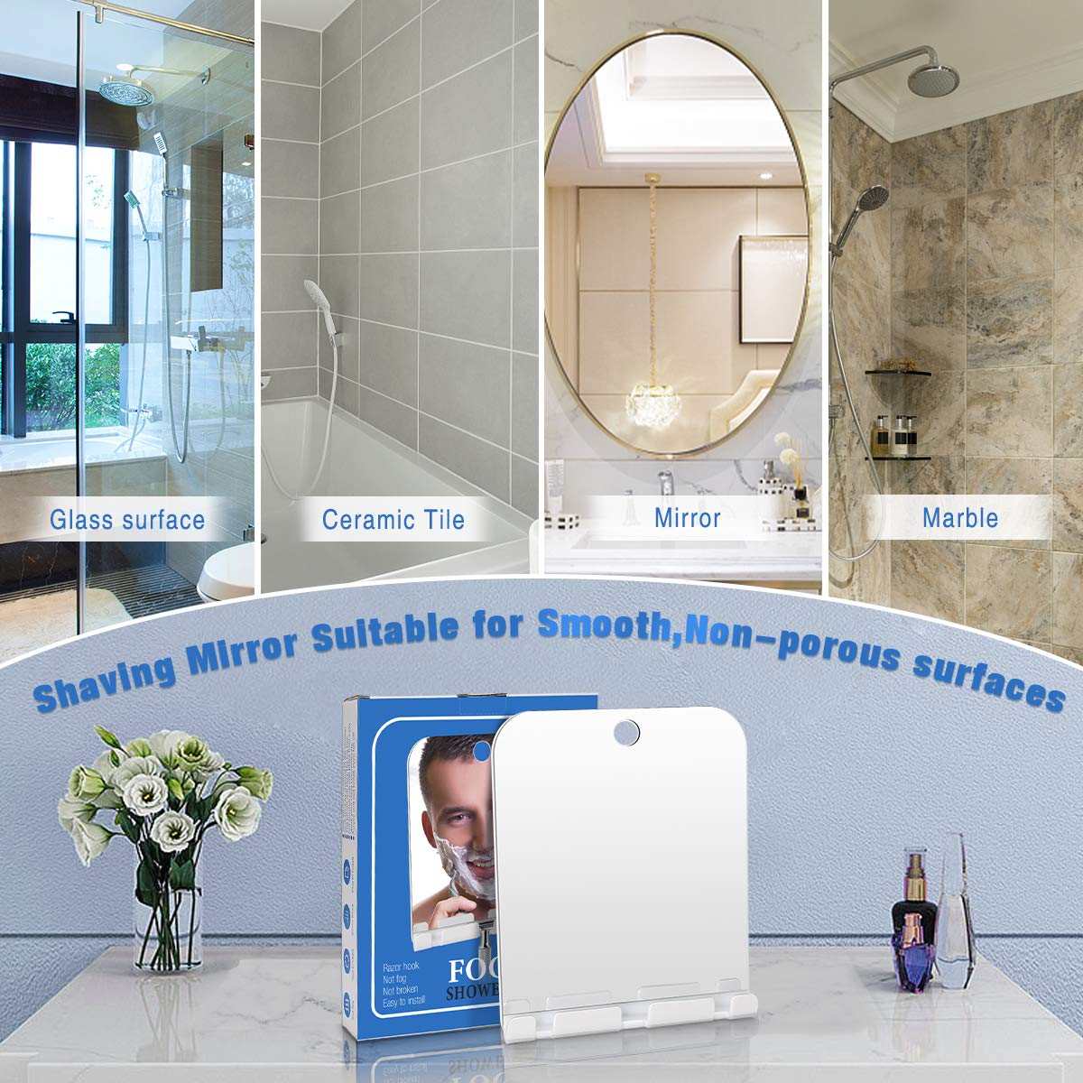 Fogless Shower Mirror, Anti Fog With Shaver holder square Bathroom Shaving Mirror, Fog-Free Wall Hanging Mirror for Bathroom Home Traveling : Beauty