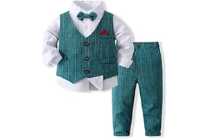 Volunboy Baby Boy Suit Toddler Formal Outfit Kids 3 Piece Vest Gentleman Clothes Long Sleeve Shirt and Pants Set