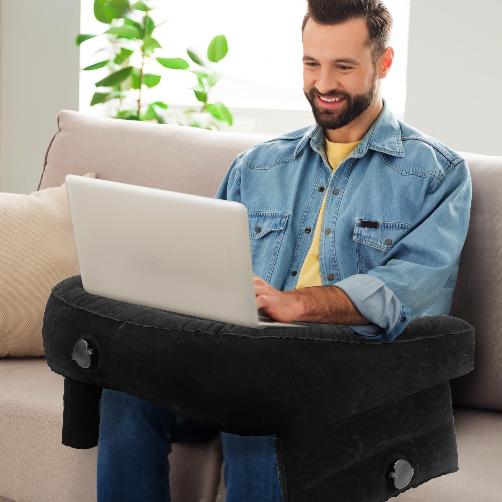 Photo 1 of Gaming Pillow, Inflatable Reading Pillow, Extra Large Lap Desk Pillow for Laptop, Arm Rest Pillow for Reading, Working, Crocheting, Playing Steam Deck Switch or Sitting in Sofa (Black Without Cushion)