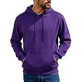 Mens Hoodies Pullover Midweight Fashion Long Sleeve Casual Hooded Sweatshirt Solid Color Fleece-Lined Hoodie
