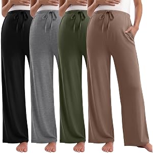 Huukeay 4 Pack Women Maternity Lounge Pants | Pregnancy Sweatpants, Drawstring, Pockets, Wide Leg, Lounge, Yoga, Casual Wear,