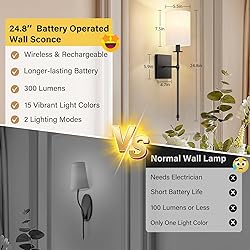 24.8 inch Battery Operated Wall Sconces Set of 2