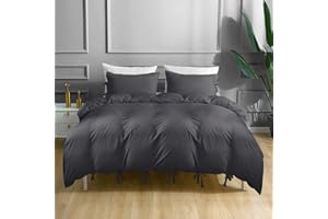 ILAVANDE Grey Duvet Cover Queen Size, Ultra Soft Washed Microfiber Queen Duvet Cover Set,3 Piece Comforter Cover with Bowknot Bow Tie,1 90 * 90 Duvet Cover and 2 Pillow Shams(Queen,Grey)