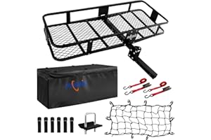 PINGDIR Folding Hitch Mount Cargo Carrier Hitch Rack Basket 60"*21.5"*6" Hauling Weight Capacity of 500 Lbs, Waterproof Cargo Bag 58" 19" 24", with Hitch Stabilizer,Cargo Net and Ratchet Straps