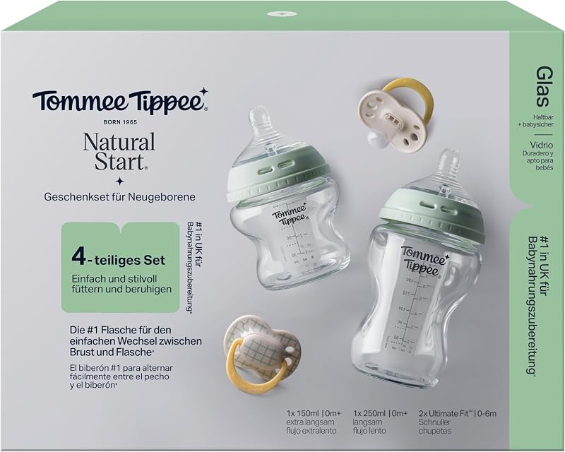 Kit de copo TT NS para recém-nascidos, biberões anti-cólicos de 150 ml e 250 ml com bico de fluxo lento e Extra slow flow, e 2 chupetas Ultimate Fit dos 0 aos 6 meses, auto-esterilização