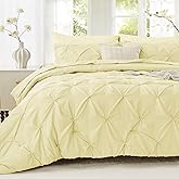 Sasttie Queen Comforter Set, 7-Piece Bed in a Bag, Pintuck Bedding Sets for All Season, Includes Comforter, Flat Sheet, Fitted Sheet, Pillowcases and Pillowshams, Cream Yellow
