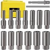 Topec 15PCS Deep Bolt Extractor Kit, 6mm-19mm Nut Extractor Socket Set, 3/8" Drive Rounded Bolt Remover, Spark Plug Extractor Tool for Broken, Stripped, Damaged, Rusted Stud and Bolt Nuts