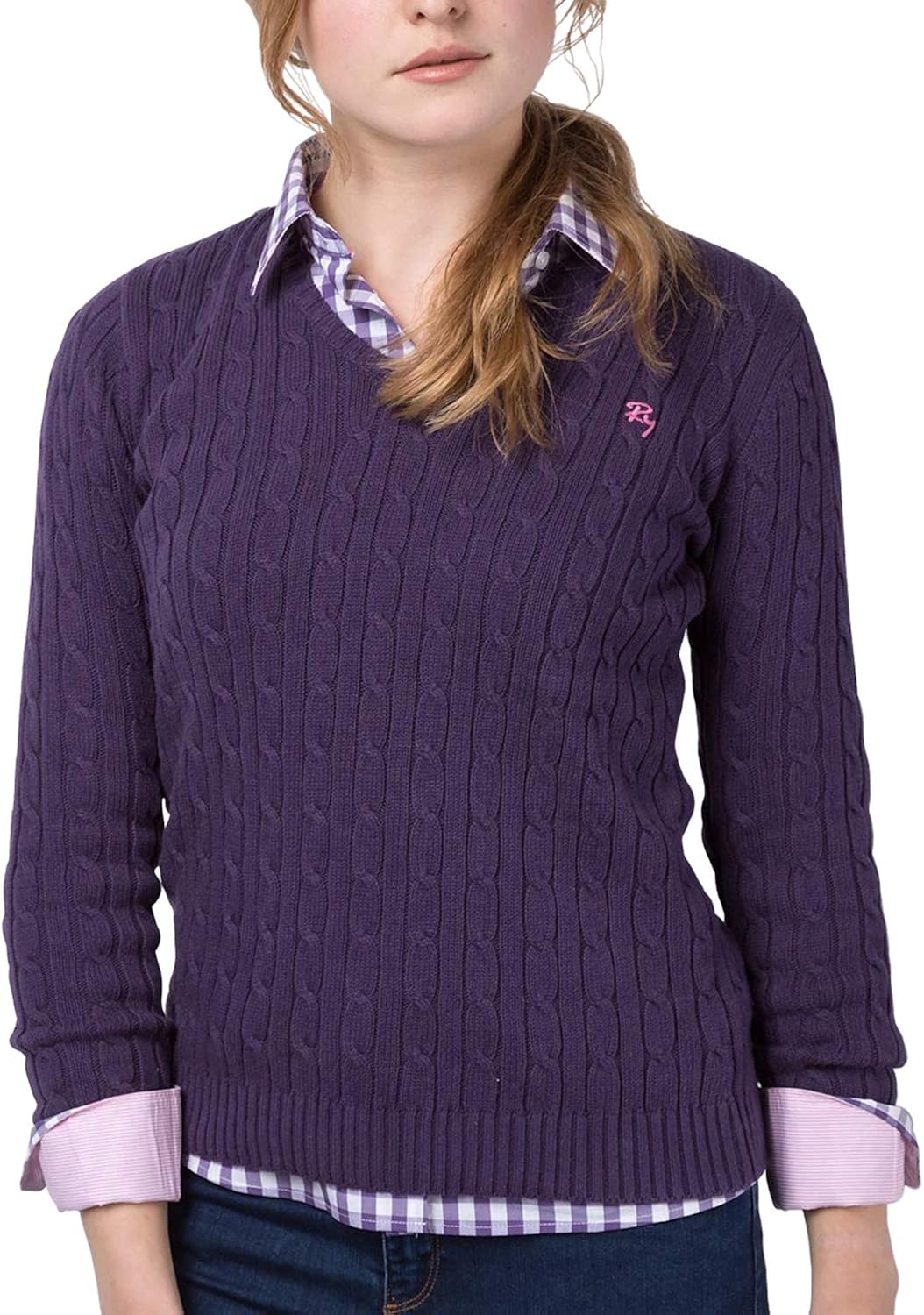 Rydale Ladies Cable Knit V Neck Sweater Amazon.co.uk Clothing