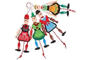 ABOOFAN 4Pc Funny Wooden Toy Ornaments Hanging Decoration Wood Puppet Doll Toys Wooden Hanging Puppet Toys Marionette Pull String Doll (Random Style)
