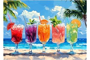 Sea Diamond Art Kits for Adults, Beach Diamond Painting Kits for Beginners Iced Drinks, 5D DIY Full Round Drill Gem Dots Summ