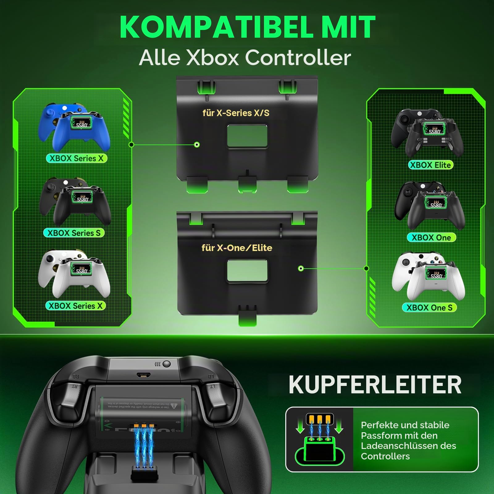 OIVO Xbox Controller Ladestation mit 2X 5580mWh Wiederaufladbaren Akku für Xbox One/Series X/S, Xbox Akku für Controller mit Ladestation 2