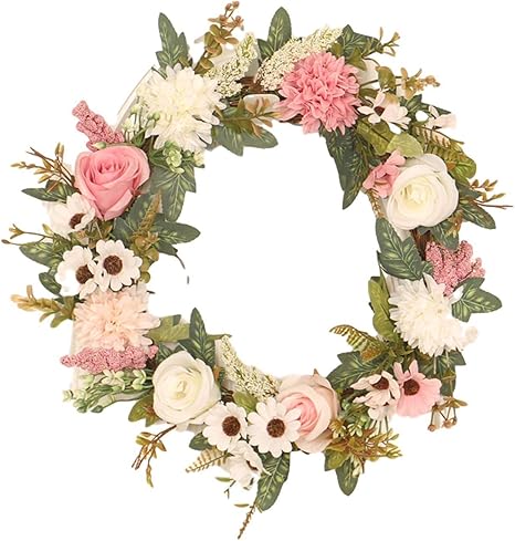 Amazon ローズリース ハンドメイドリースピンクローズフローラル人工シミュレーションフラワーガーランド ヨーロッパスタイルのドア飾りベゴニアガーランドホームパーティーの家の装飾 造花 オンライン通販