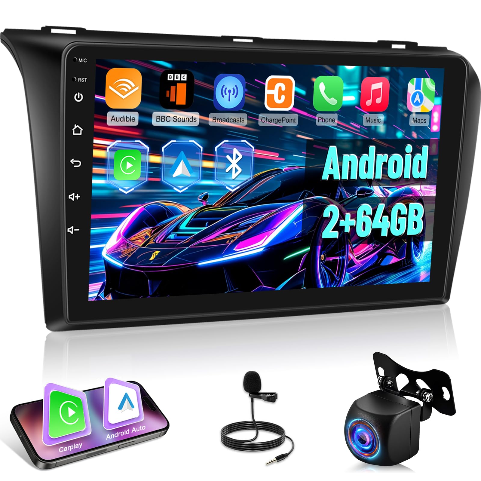 Photo 1 of 2+64G Car Radio for Mazda 3 2004-2009 - Wireless Carplay & Android Auto - 9 Inch Android 13 Stereo with WiFi/EQ/GPS + AHD Rear View Camera
