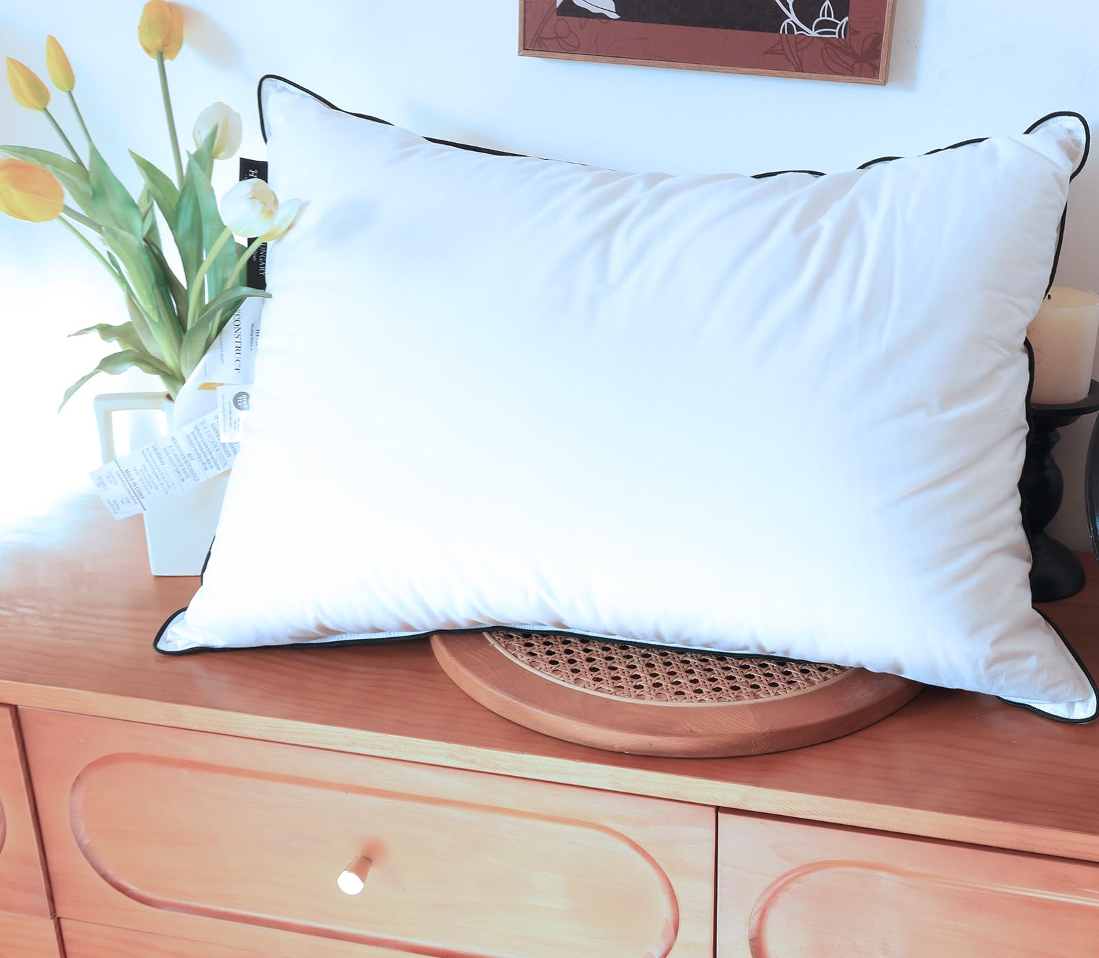 Photo 1 of Luxury Goose Down Pillows Queen Size, Hotel Collection Bed Pillows for Sleeping, Soft Support Fluffy Medium Firm Pillows for Back Side Stomach Sleepers 20" x 28"