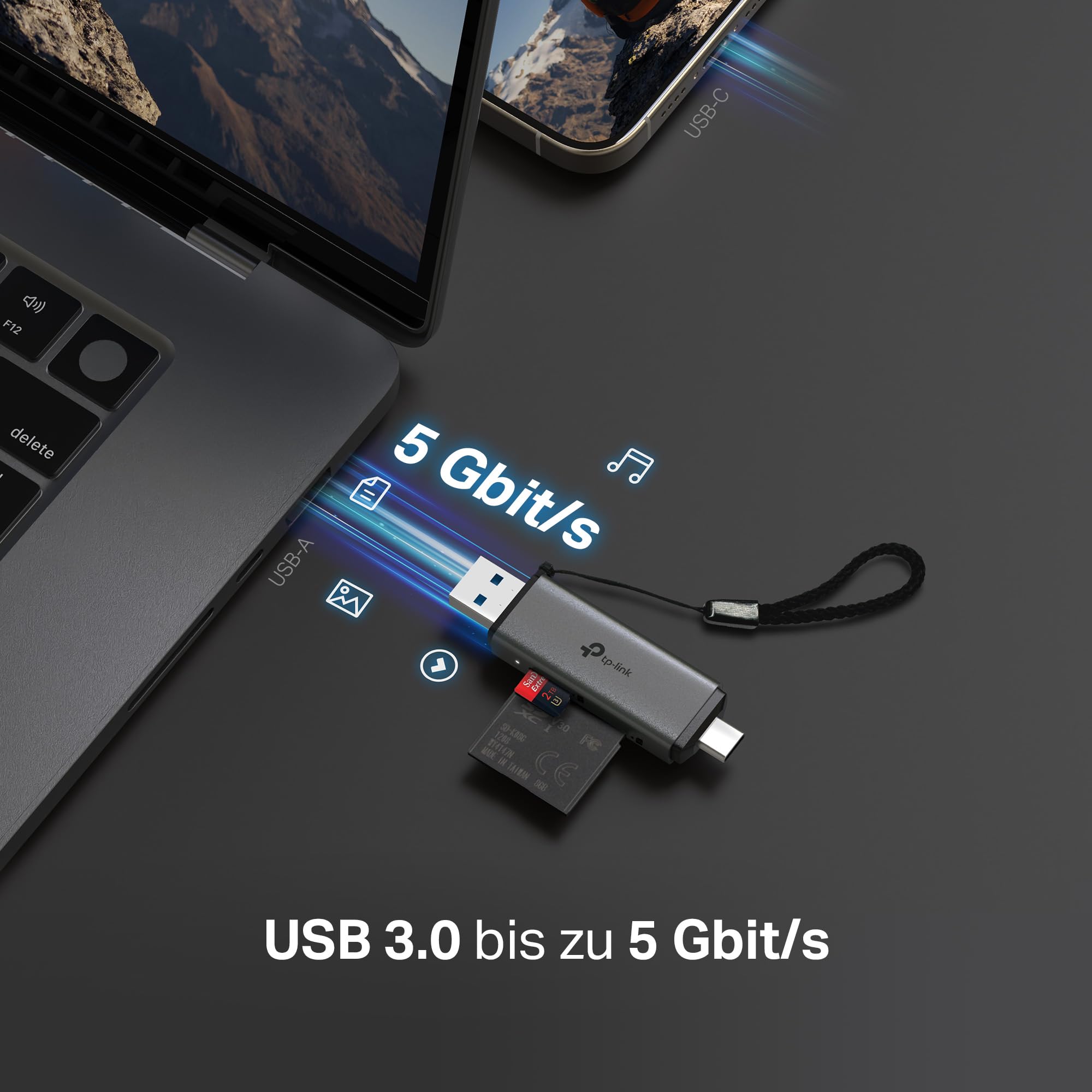 TP-Link UA430D SD Kartenleser USB 3.0, 2-in-1 Type-C & Type-A, Plug & Play, kompatibel mit SD/MicroSD, UHS-I bis 200 MB/s, Kompatibel mit iOS/Android/Mac/Windows/Linux/iPadOS/Chrome 6