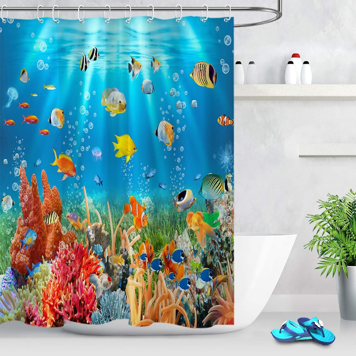 ECOTOB Underwater World Shower Curtain for Kids Bathroom