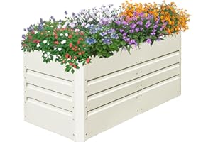 SnugNiture 4x2x2FT Raised Garden Bed Galvanized Planter Garden Boxes Outdoor, Deep Root Planter Raised Bed for Vegetables Flowers Herbs,Beige White