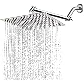 HarJue High Pressure Large Stainless Steel Square Rain ShowerHead With Shower Arm Waterfall Full Body Coverage Easy to Clean and Install (12 Inch With Arm, Chrome Finish)
