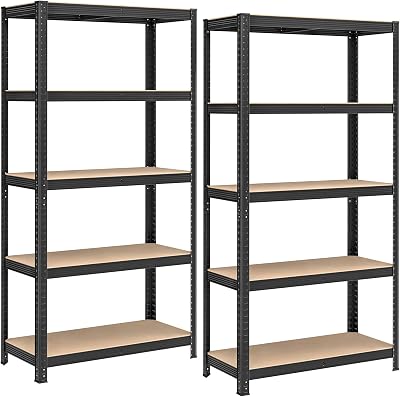 SONGMICS GLR040B02 Set of 2 Heavy Duty Shelving Units 40 x 90 x 180 cm Black