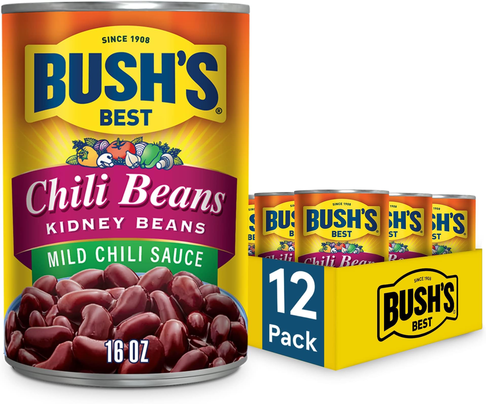 BUSH'S BEST 16 oz Canned Kidney Chili Bean/Mild, Source of Plant Based