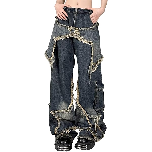 めめ！ Y2K Patch Print Wide Denim Amazon.com: ZUNQKG Womens Star Jeans Y2K Patchwork High