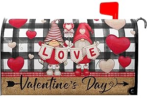 MIAOQUHE Happy Valentine's Day Mailbox Cover Magnetic Standard Size 18" X 21" Love Heart Black White Plaid Mailbox Covers Ventine's Gnomes Decor Magnetic Mailbox Covers Post Letter Box Cover for Outdoor Decor